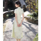Beth and Brian Qipao-YS Tencel jacquard fabric, green midi Ao dai, A-Line Cheongsam