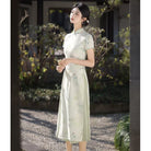 Beth and Brian Qipao-YS Tencel jacquard fabric, green midi Ao dai, A-Line Cheongsam