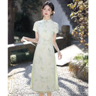 Beth and Brian Qipao-YS Tencel jacquard fabric, green midi Ao dai, A-Line Cheongsam