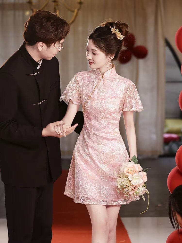 Beth and Brian Qipao-ANK Floral pattern, A-line short Cheongsam Dress