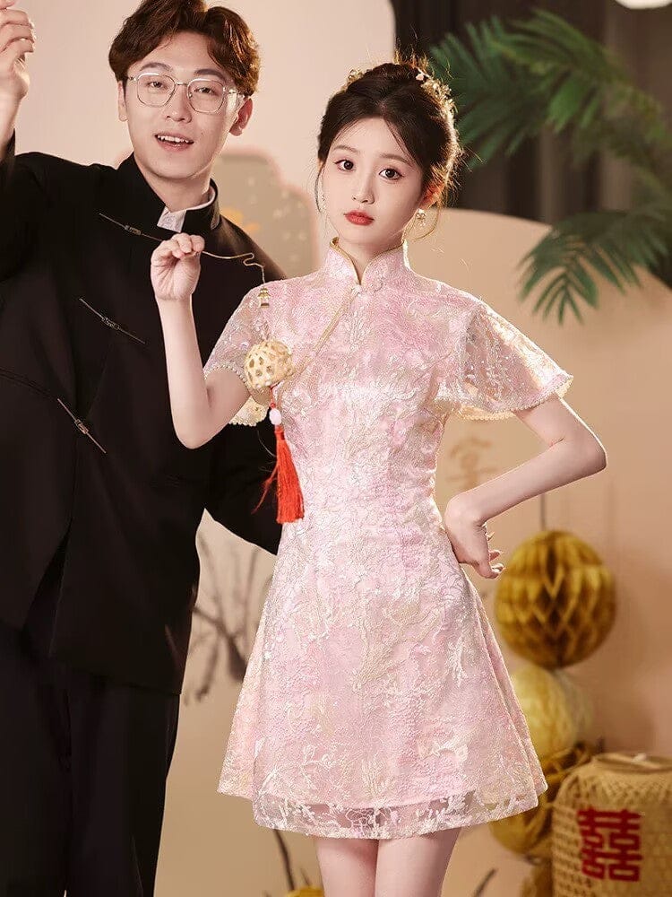 Beth and Brian Qipao-ANK Floral pattern, A-line short Cheongsam Dress