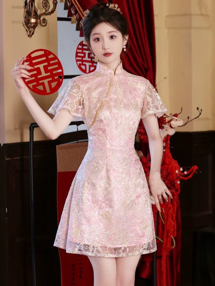 Beth and Brian Qipao-ANK Floral pattern, A-line short Cheongsam Dress