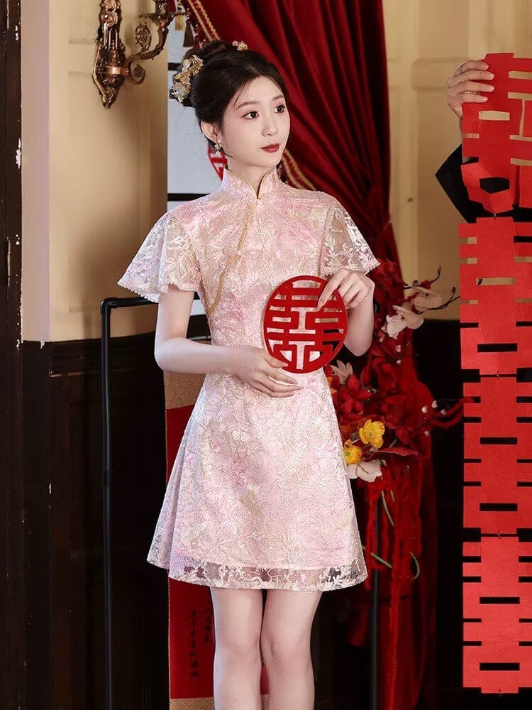 Beth and Brian Qipao-ANK Floral pattern, A-line short Cheongsam Dress