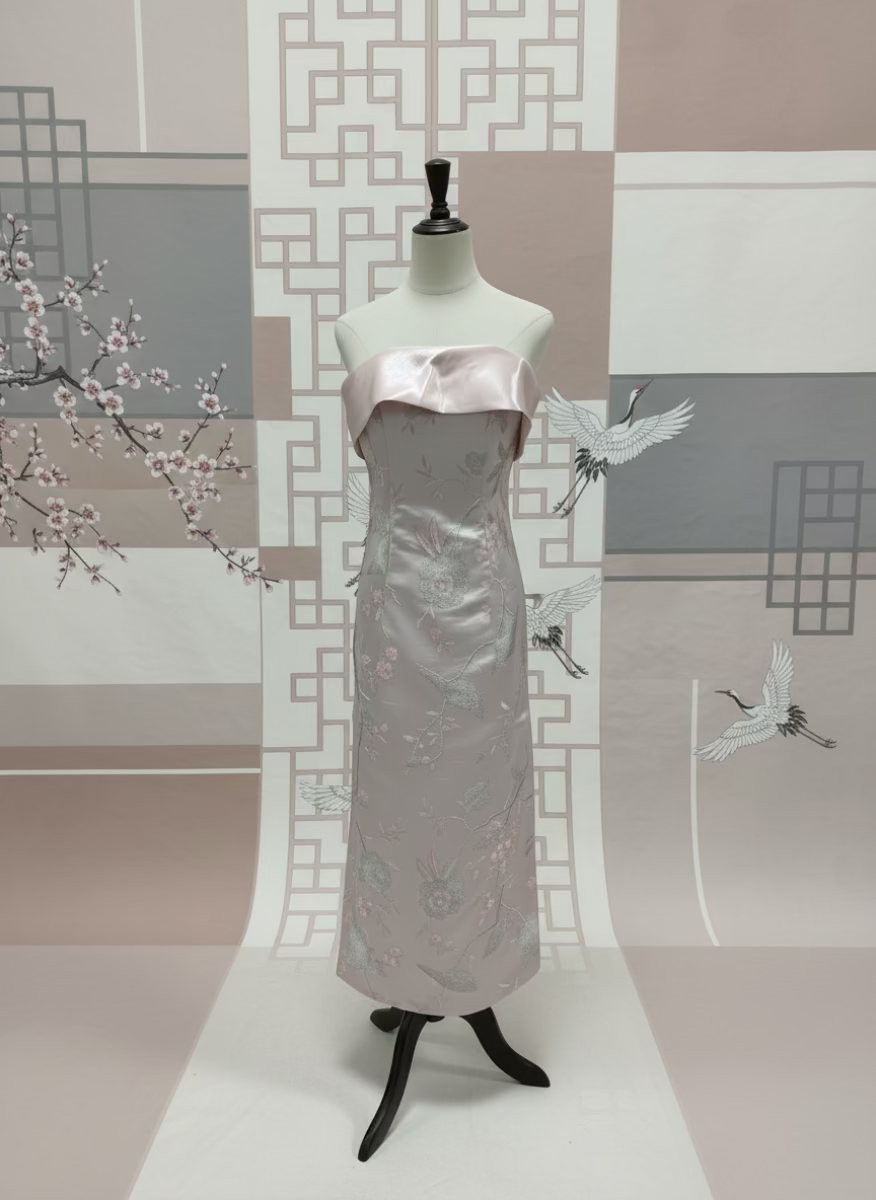 Beth and Brian Qipao-QHM New Chinese style (新中式), high-end,  tube top long Cheongsam