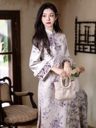 Beth and Brian Qipao-LSB Floral pattern, velvet fabric, daily midi Cheongsam