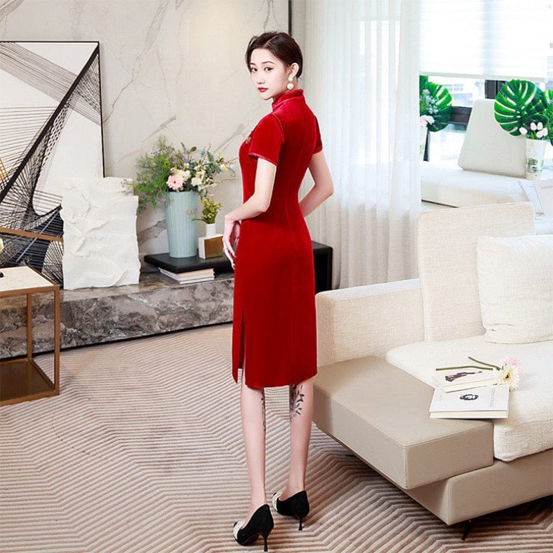 Beth and Brian Qipao-FS Floral pattern, velvet midi plus size Cheongsam for mothers