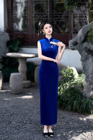 cheongsam dresses Plus size Qipao, velvet Cheongsam, sleeveless Qipao, long Blue / 3XL Fully lined Clothing Size:L AQUACEL Ag Advantage Dressing july26sale30off