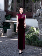 Beth and Brian Qipao-FS Old Shanghai style, sleeveless velvet long Cheongsam