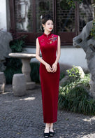 Beth and Brian Qipao-FS Old Shanghai style, sleeveless velvet long Cheongsam