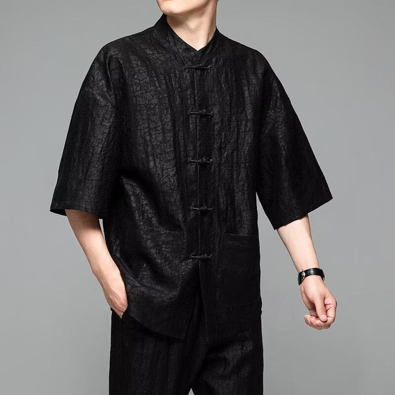 Beth and Brian Qipao-GR 21 mome mulberry silk, high-end black Chinese Tang Suit Shirt