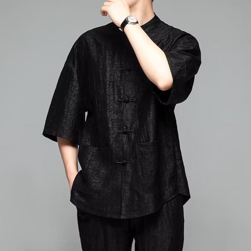Beth and Brian Qipao-GR 21 mome mulberry silk, high-end black Chinese Tang Suit Shirt