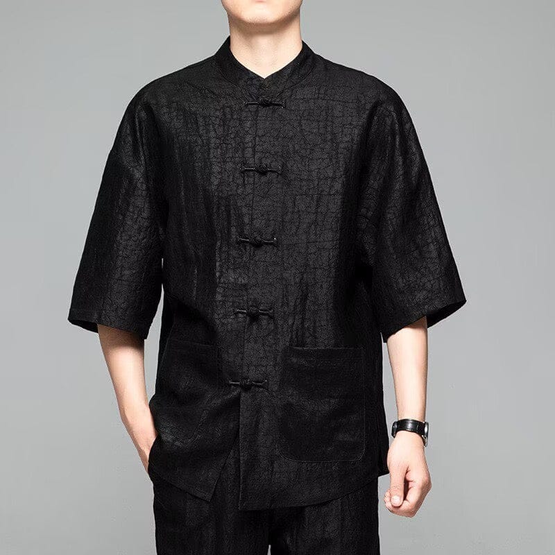 Beth and Brian Qipao-GR 21 mome mulberry silk, high-end black Chinese Tang Suit Shirt