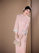 Beth and Brian Qipao-HYY Butterfly pattern, jacquard fabric, pink midi Cheongsam