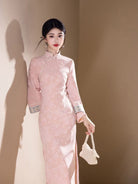 Beth and Brian Qipao-HYY Butterfly pattern, jacquard fabric, pink midi Cheongsam