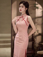 Beth and Brian Qipao-MYJ Polkadot pattern, pink midi Cheongsam