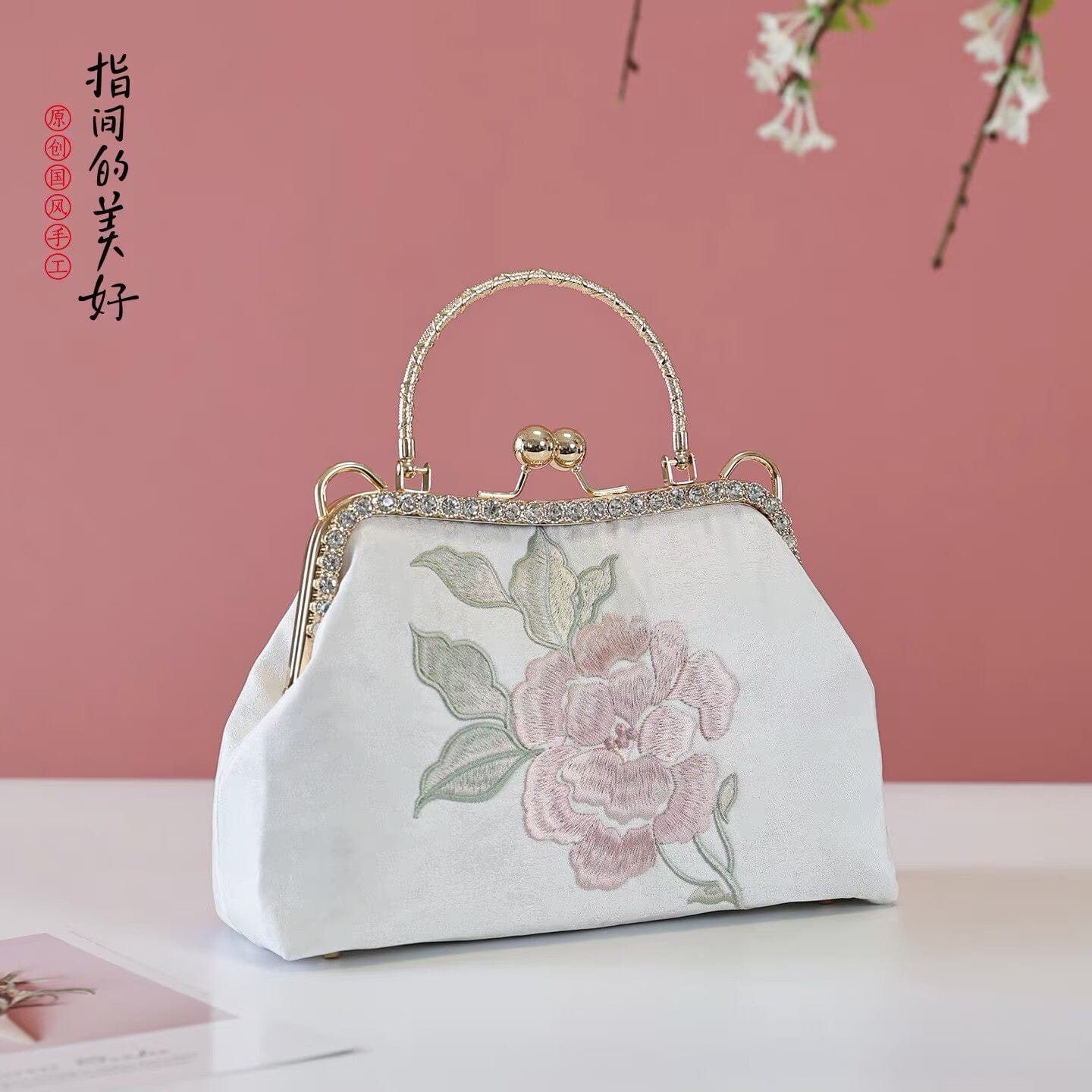 Beth and Brian Qipao-CY Hand-made, lotus embroidery, hand-made Chinese Style Qipao bag