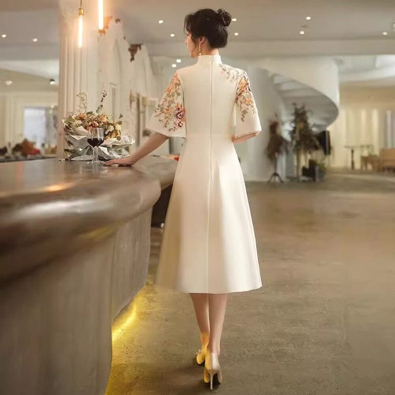 Beth and Brian Qipao-MBYD Floral embroidery, wedding midi A line Cheongsam