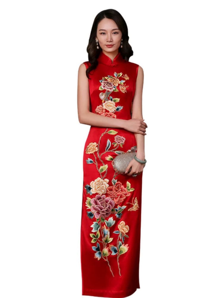 Beth and Brian Qipao-PS Customizble Floral Embroidery, 30 mome mulberry silk, high-end long Cheongsam