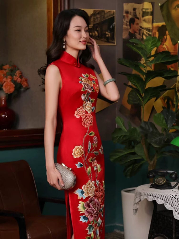 Beth and Brian Qipao-PS Customizble Floral Embroidery, 30 mome mulberry silk, high-end long Cheongsam