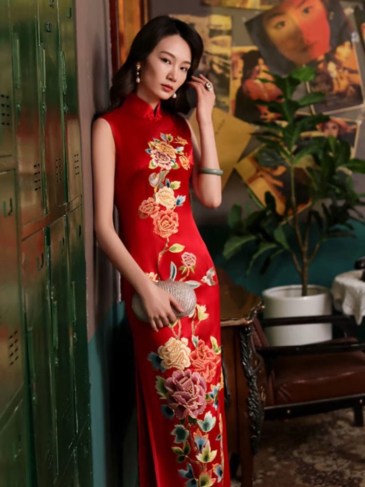 Beth and Brian Qipao-PS Customizble Floral Embroidery, 30 mome mulberry silk, high-end long Cheongsam