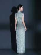 Beth and Brian Qipao-KY Water-drop collar, floral pattern, green long plus size Cheongsam