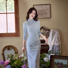 Beth and Brian Qipao-TMX Three quarter sleeves, butterfly daily midi Cheongsam