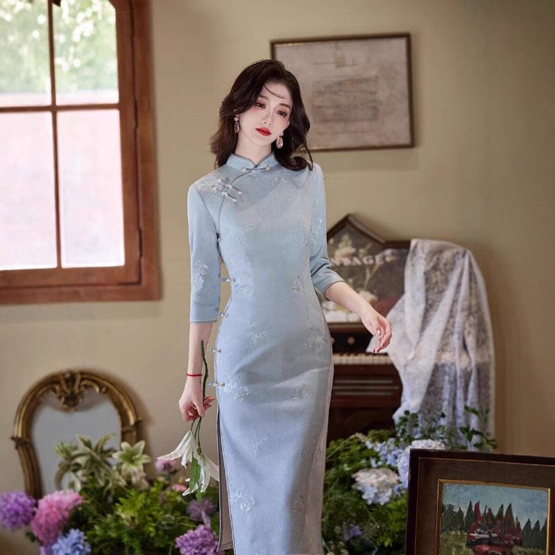 Beth and Brian Qipao-TMX Three quarter sleeves, butterfly daily midi Cheongsam