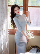 Beth and Brian Qipao-TMX Three quarter sleeves, butterfly daily midi Cheongsam