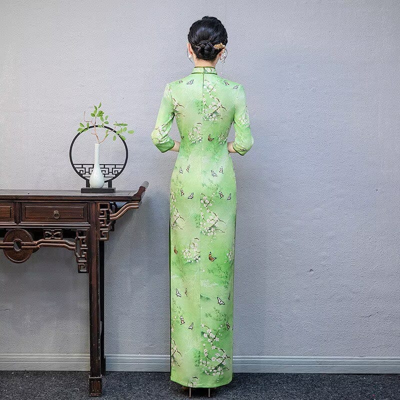 Beth and Brian Qipao-QCYJ Floral pattern, plus size, green long Cheongsam