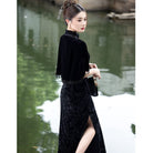 Beth and Brian Qipao-YS Fall and winter collection, Velvet fabric, balck long Cheongsam set