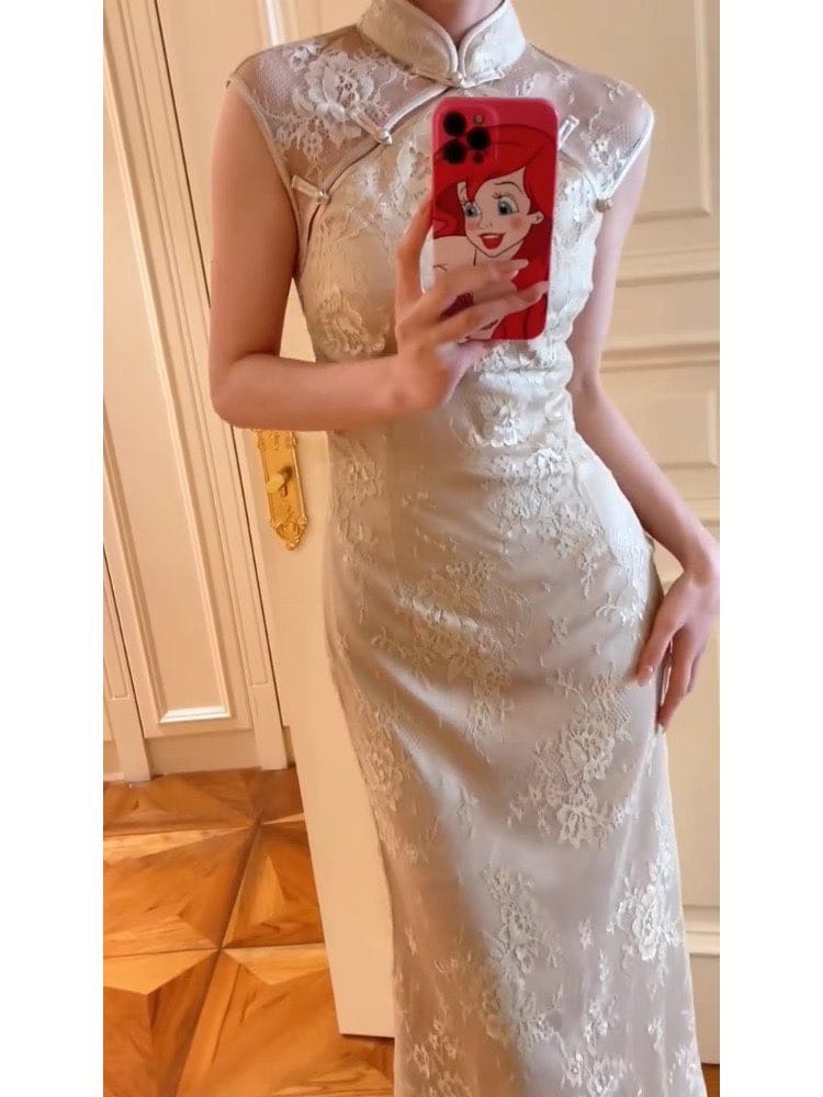 Beth and Brian Qipao-RN Floral pattern, wedding champagne mermaid Cheongsam