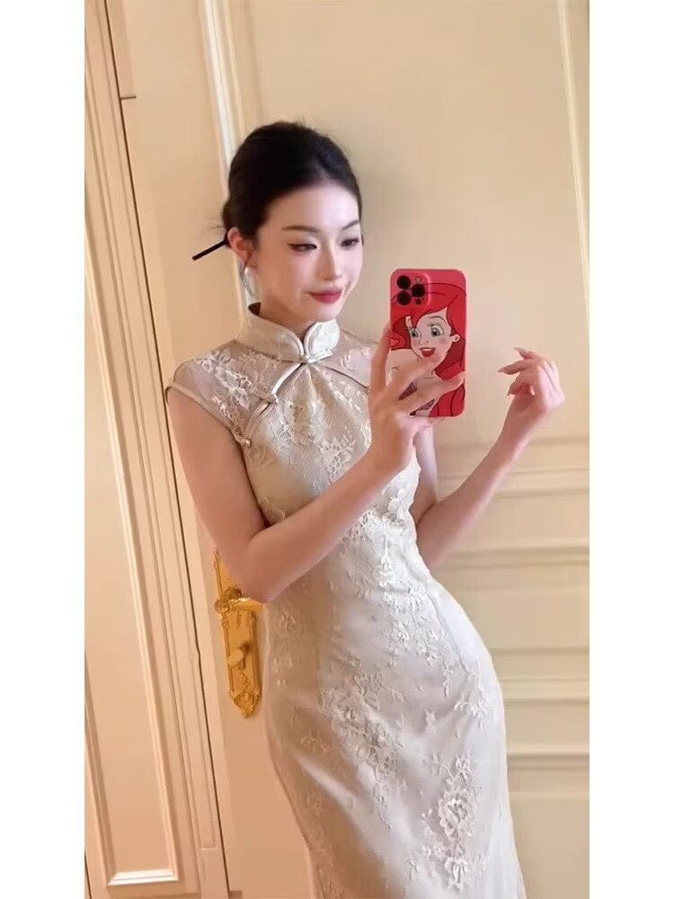 Beth and Brian Qipao-RN Floral pattern, wedding champagne mermaid Cheongsam
