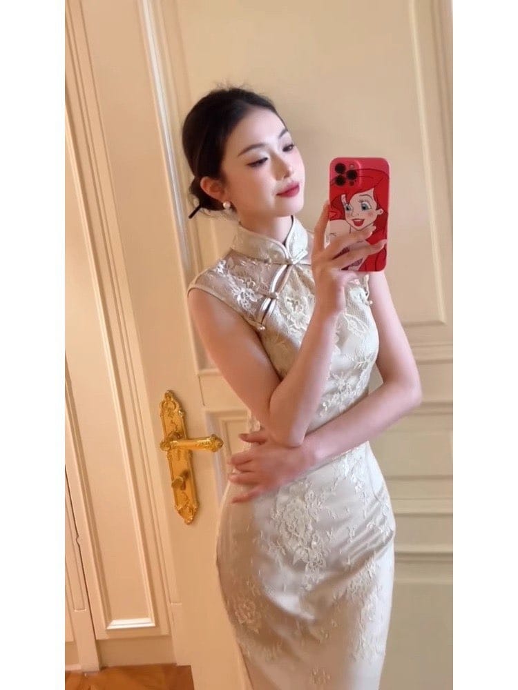 Beth and Brian Qipao-RN Floral pattern, wedding champagne mermaid Cheongsam