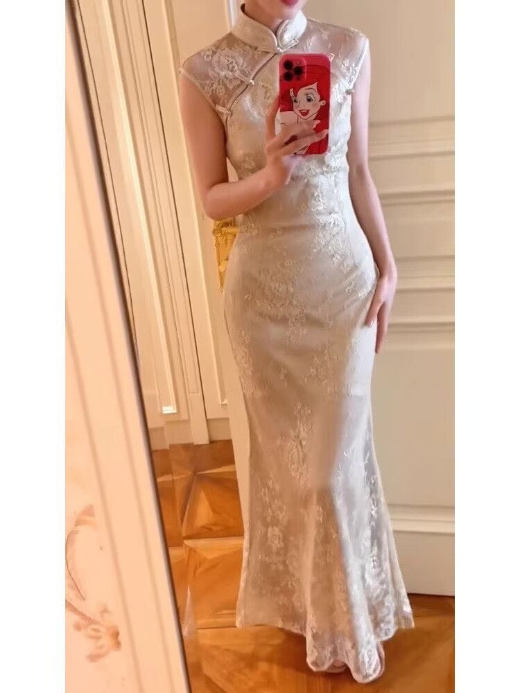 Beth and Brian Qipao-RN Floral pattern, wedding champagne mermaid Cheongsam