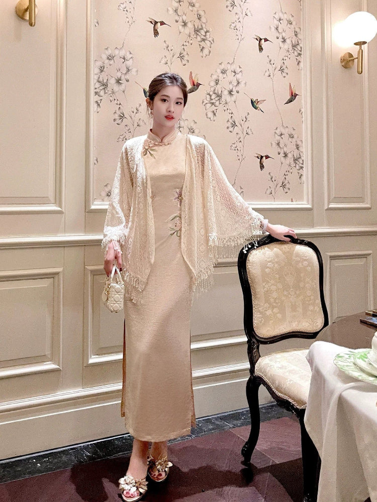 Beth and Brian Qipao-LQ Sleeveless, New Chinese style(新中式), pink long Cheongsam