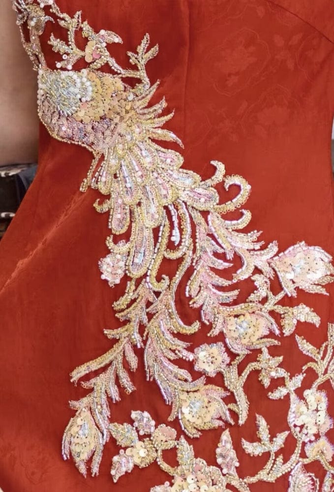 Beth and Brian Qipao-LF Qipao for wedding, Phoenix embroidery, red long Cheongsam