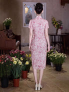 Beth and Brian Qipao-JLM Butterfly pattern, jacquard fabric, pink midi Cheongsam