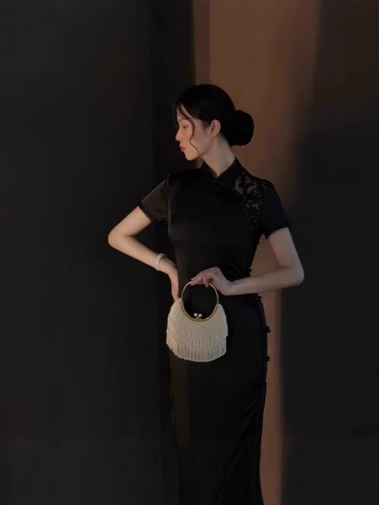 Beth and Brian Qipao-RN Cotton black mid-length Cheongsam