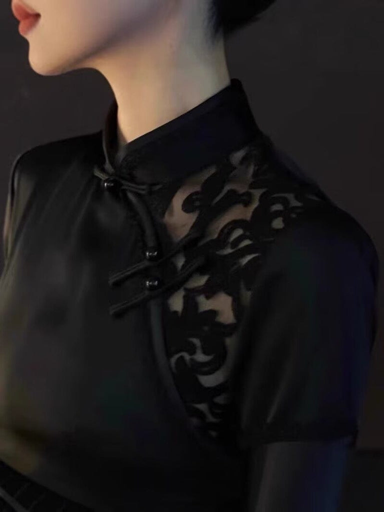 Beth and Brian Qipao-RN Cotton black mid-length Cheongsam