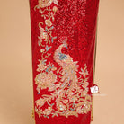 Beth and Brian Qipao-SD Exclusive designer collection, Peacock embroidery, red sequins long Qipao