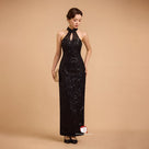 Beth and Brian Qipao-SD Exclusive designer collection, black sequins long Qipao