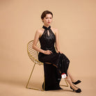 Beth and Brian Qipao-SD Exclusive designer collection, black sequins long Qipao