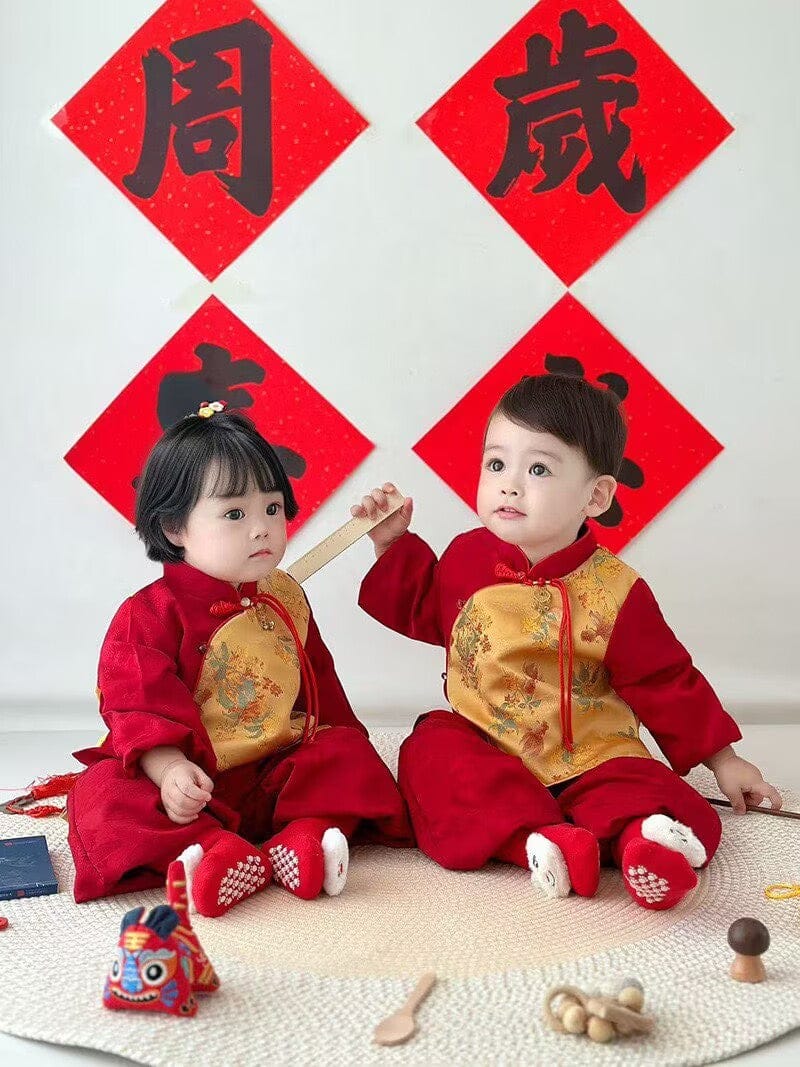 Beth and Brian Qipao-XH Chinese outfit for baby, koi fish pattern, baby Tang Suit set