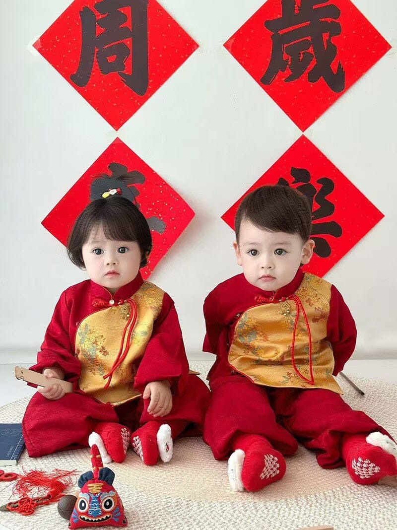 Beth and Brian Qipao-XH Chinese outfit for baby, koi fish pattern, baby Tang Suit set