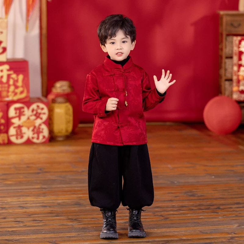 Beth and Brian Qipao-YC Chinese outfit for boy, wine red Tang suit&Qipao