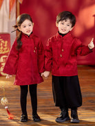 Beth and Brian Qipao-YC Chinese outfit for boy, wine red Tang suit&Qipao