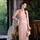 Beth and Brian Qipao-WQ Parent-child outfit, floral pattern midi Cheongsam