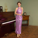 Beth and Brian Qipao-Exclusivedesigner Exclusive designer collection, purple sequins long Qipao