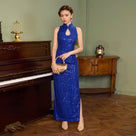 Beth and Brian Qipao-Exclusivedesigner Exclusive designer collection, blue sequins long Qipao
