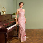 Beth and Brian Qipao-Exclusivedesigner Exclusive designer collection, halter pink sequins long Qipao